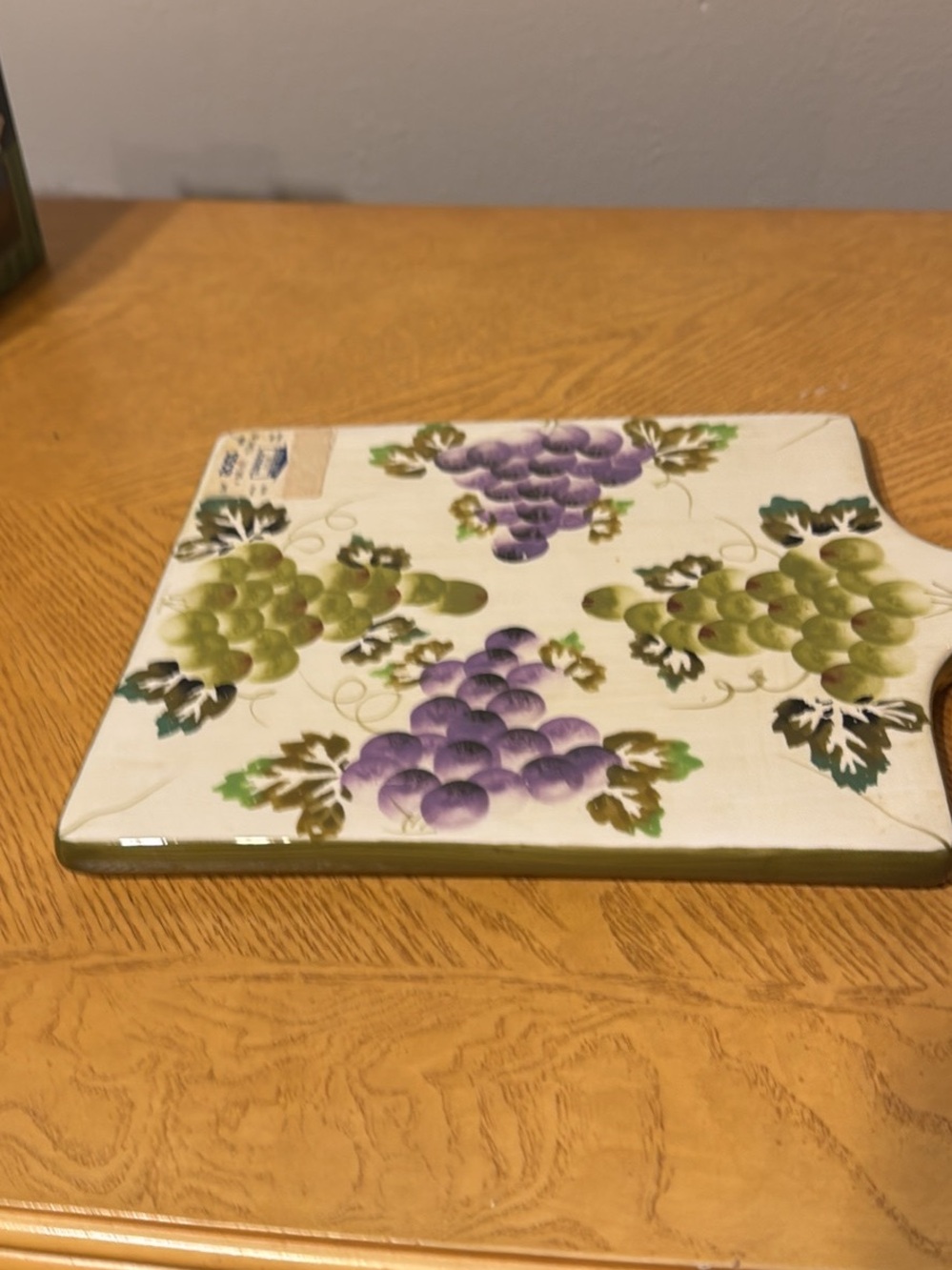 Hand-Painted Ceramic Serving Board with Purple & Green Grapes